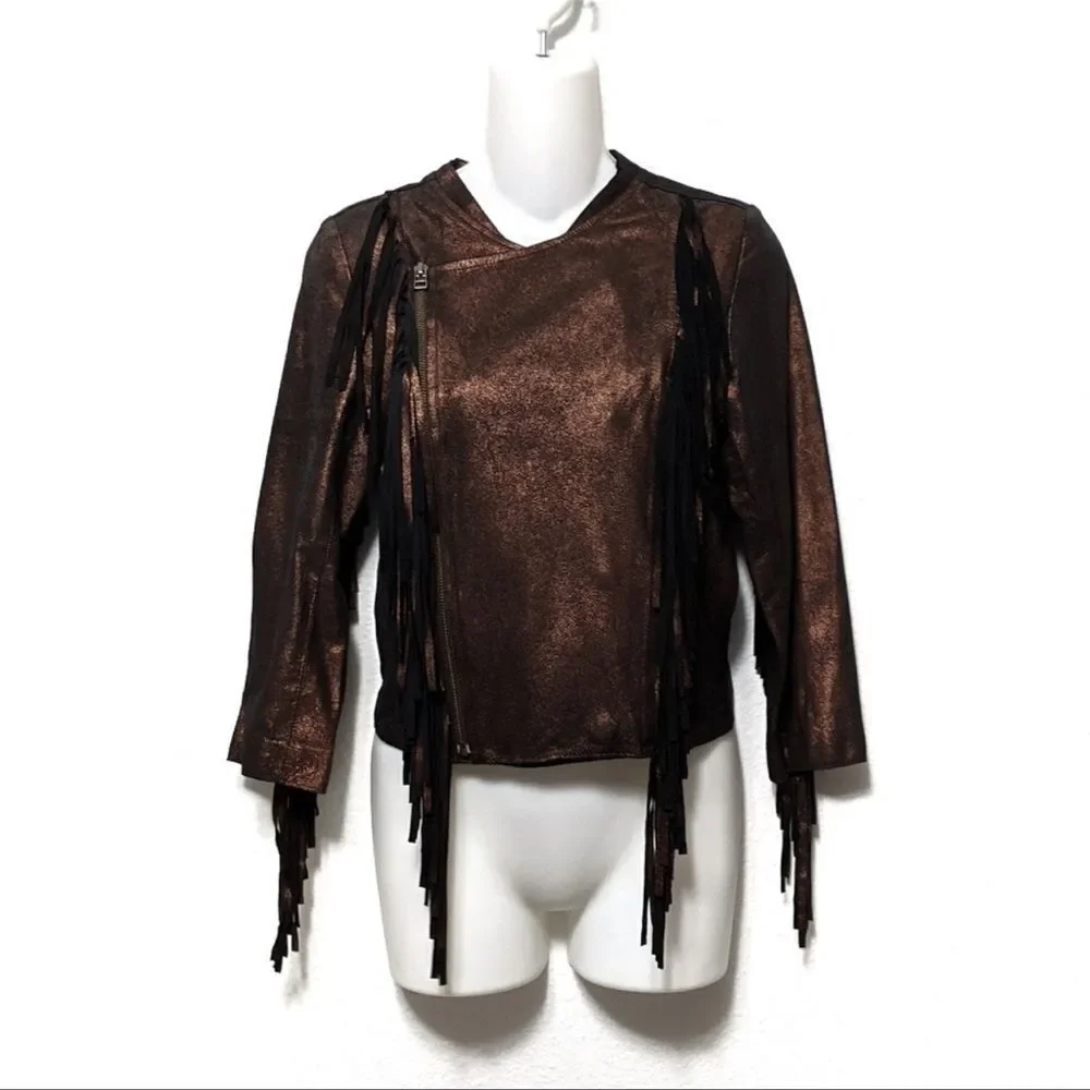 CLEOBELLA Everly Metallic Leather Fringe Jacket S - Picture 5 of 10